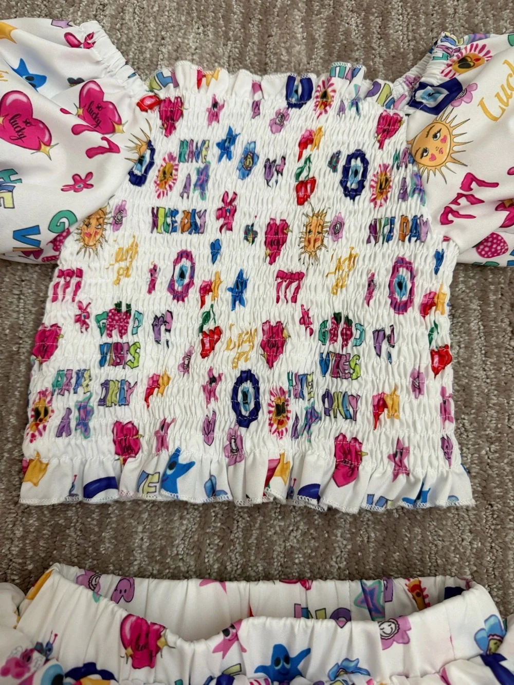 Lola +The Boys White Two-Piece Set with Multicolor Graphic Print